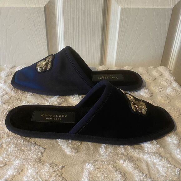 NWOT Kate Spade Navy Satiny Starry Night Bunny Slippers Slip on Shoes Size 8 - Picture 5 of 9